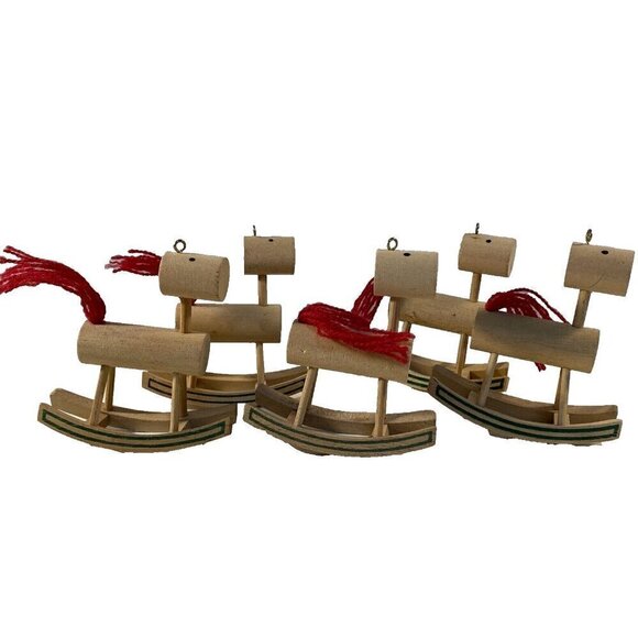 Vintage American Greetings 1985 Wood Rocking Horse Tree Ornaments Set of 5 - Picture 3 of 7